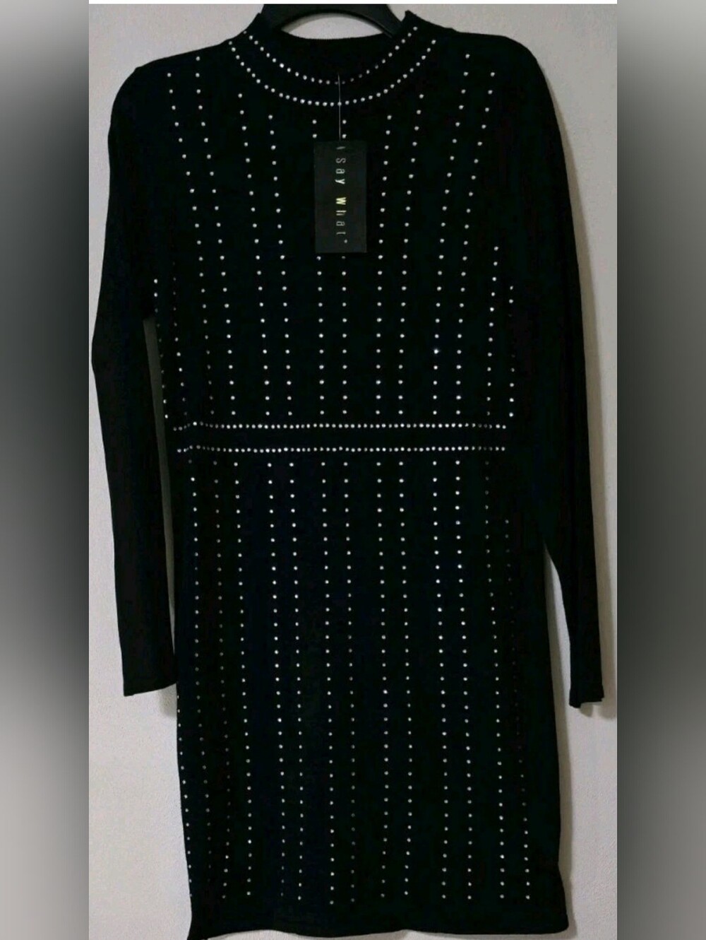 Say What? Black Long Sleeve Studded Midi Dress